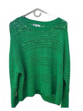 Boxy Summer Weight  Women's Crochet Sweater, 100% Cotton, Like New, Green 2X